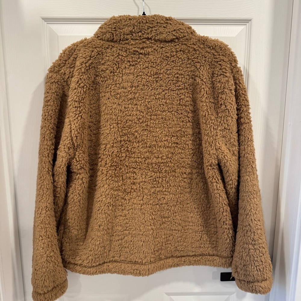 NWT Gap Cozy Teddy Tan Sherpa Half-Zip Jacket - Picture 2 of 6
